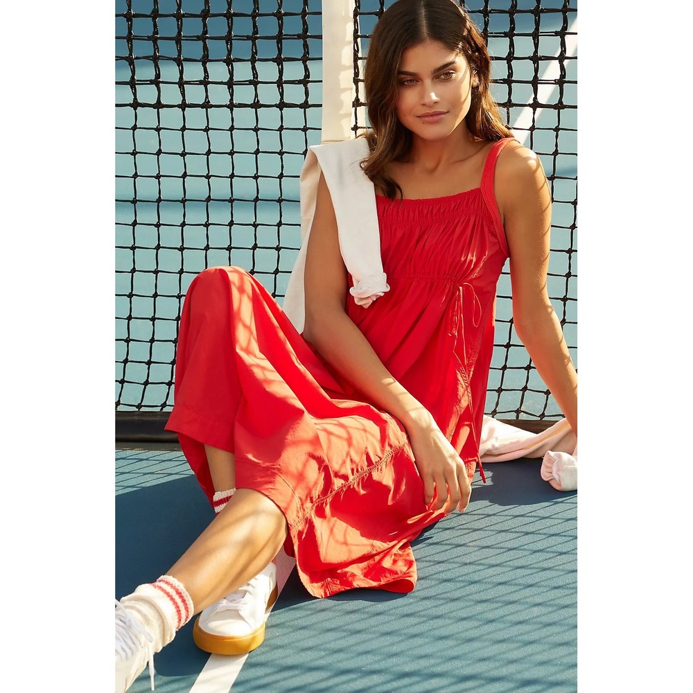 Daily Practice by Anthropologie Keeseville Red Smocked Midi Dress Small - Picture 1 of 9
